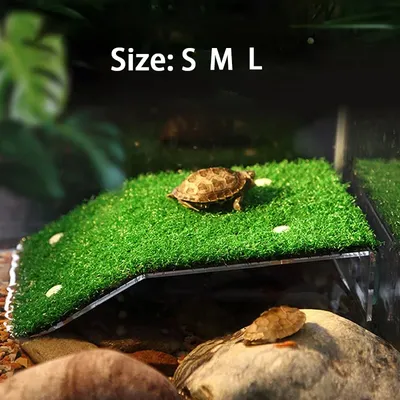 Turtle Basking Platform Turtle Habitat Simulation Lawn Ramp Turtle Dock Floating Island for Reptile