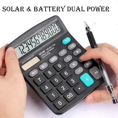 12-Digit Large LCD Display Calculator Standard Function Calculator with Solar & Battery Dual Power