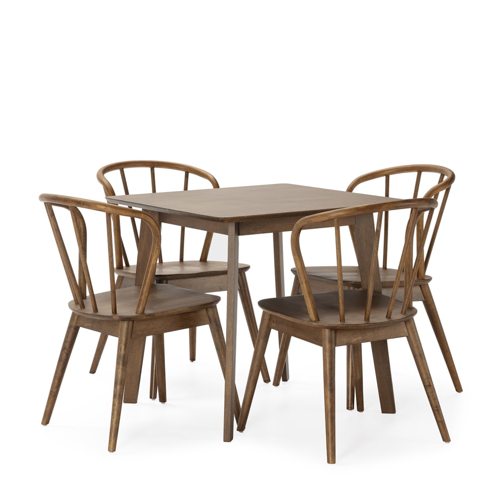 Ensemble table 80x80 cm et 4 chaises de salle à manger Noyer