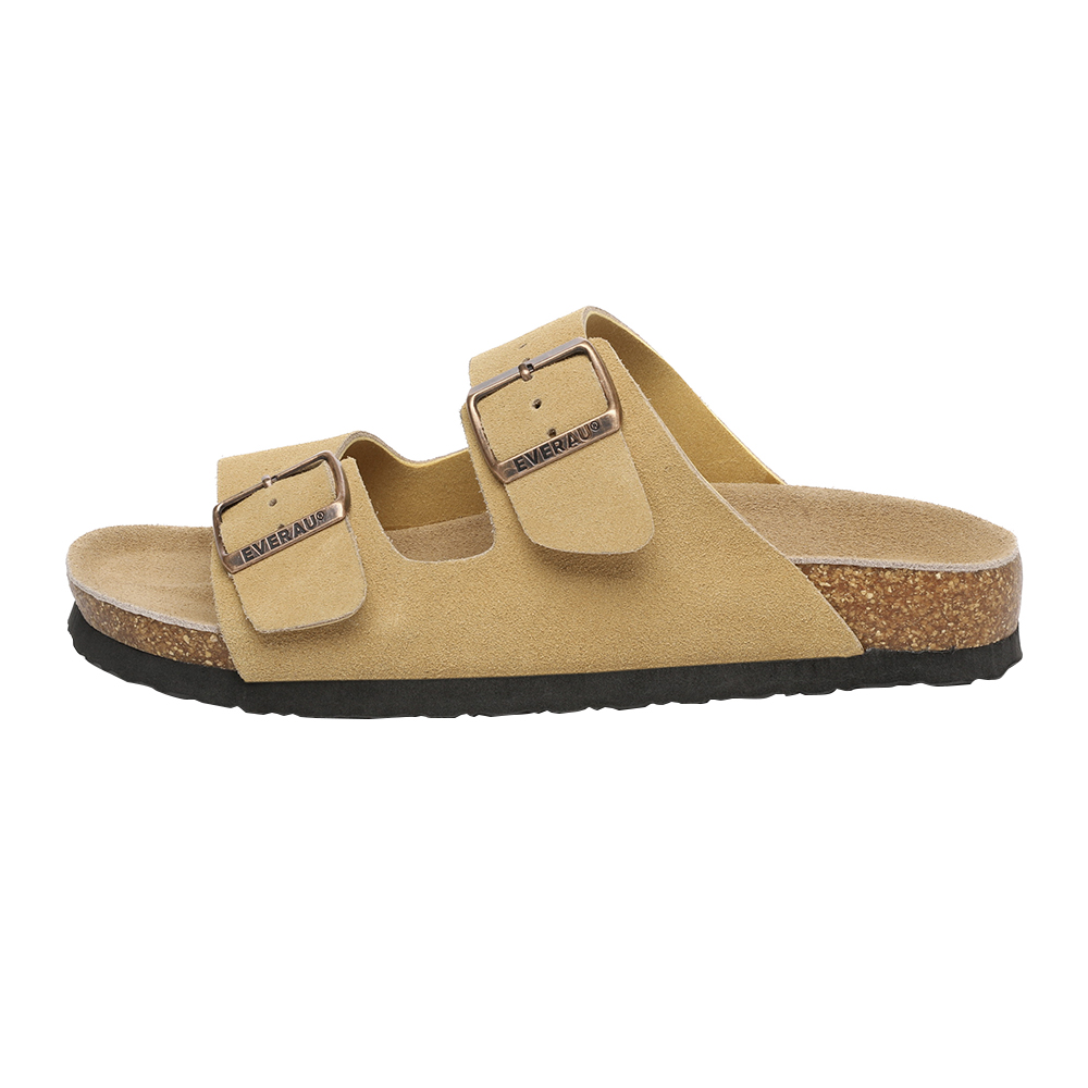 EVER AU Frauen Mallard Leder Doppelschnalle Sandalen - Camel Wildleder