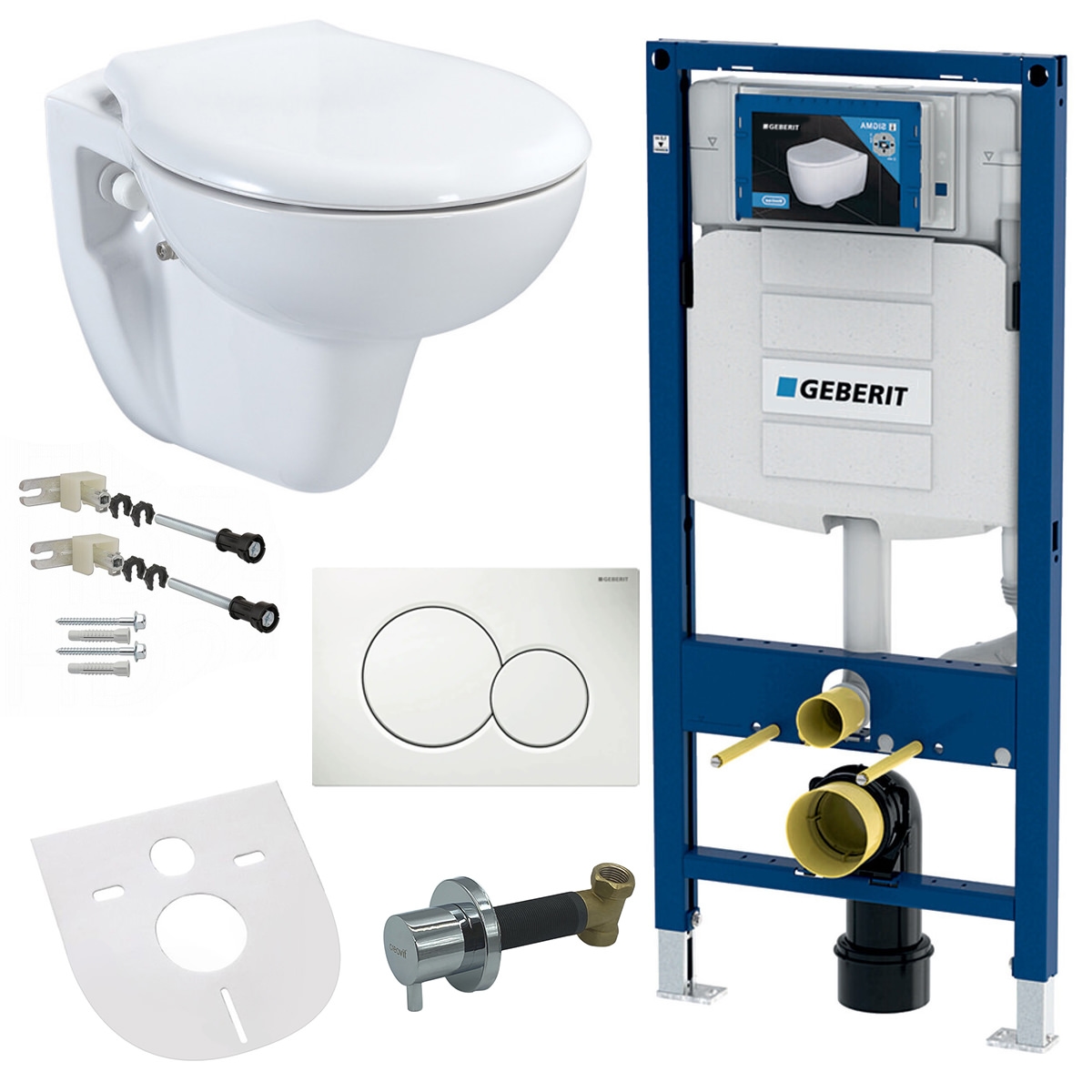 Geberit Taharet Bidet Wand Hänge WC Weiß Vorwandelement Betätigungsplatte Softclose Deckel AC90L Image