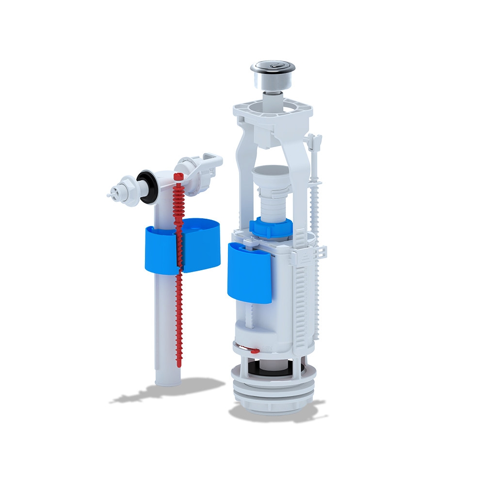 Belvit WC Spülventil 3/8" Anschluss seitlich Verchromt Eco- Spültaste höhenverstellbar 290-410 mm Image