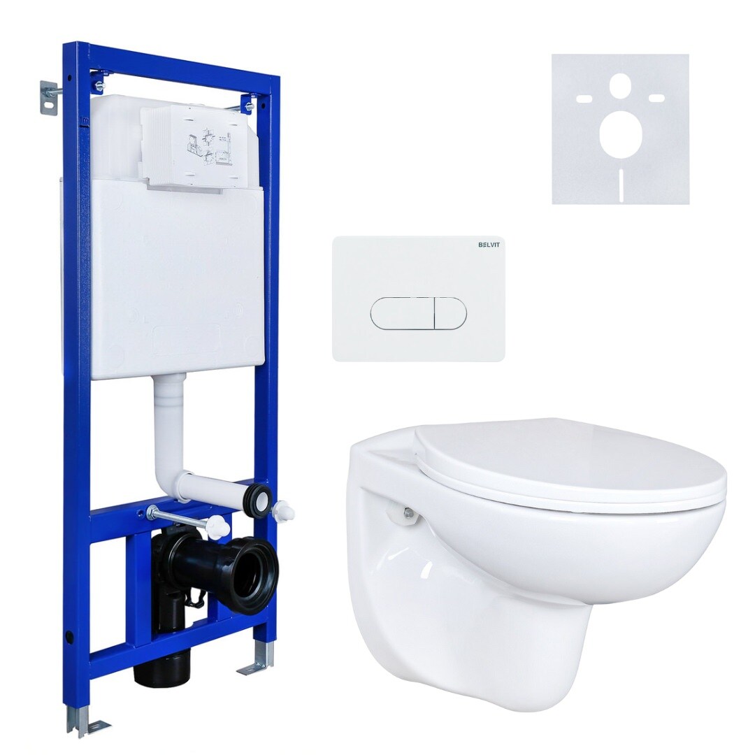 Belvit Komplettset Wand Hänge WC Spülrandlos + Deckel + Vorwandelement + Schallschutz + Betätigungsplatte Image