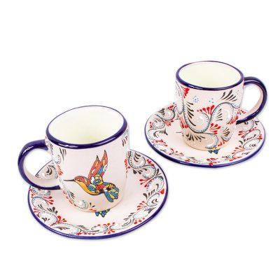 Colibri,'Hand Crafted Ceramic Cups and Saucers (Pair)'