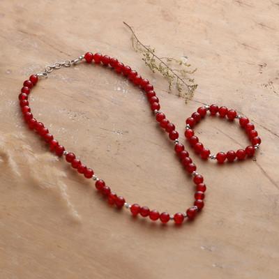 Beads of Bravery,'Carnelian Beaded Necklace and Bracelet Jewelry Set'