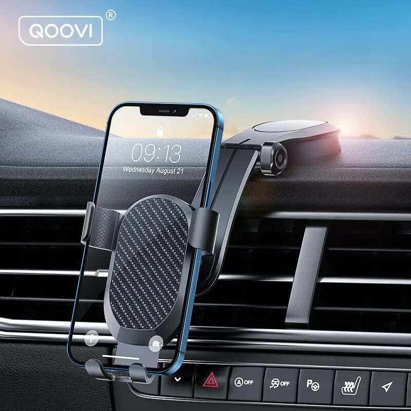 Qwing VI-Support de téléphone de voiture pour smartphone, support de gravité, pas de support magnétique pour iPhone 13, 12, 11, X, Xiaomi, Samsung, Huawei