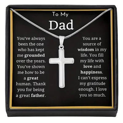 Text Gift Card And Gift Box - To My Dad Cross Necklace - Stainless Steel Chain And Stainless Steel