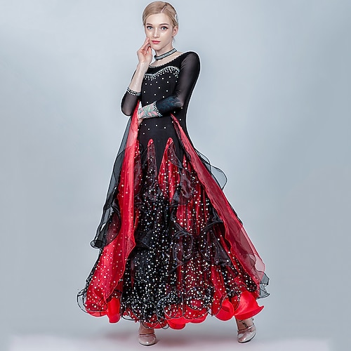 Für den Ballsaal Kleid Kombination Kristalle / Strass Pailetten Damen Ausbildung Leistung 3/4-Ärmel Tüll Eis-Seide Image