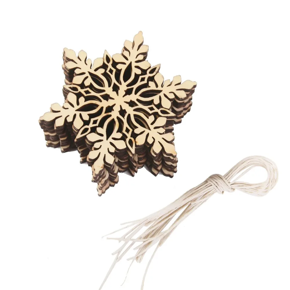 Assortiment de flocons de neige en bois, 10 pièces, bricolage de noël, découpes artisanales, embellissement, étiquette cadeau, ornement en bois pour mariage