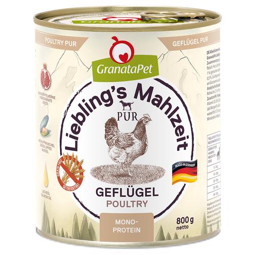 Sparpaket: 12x800g GranataPet Liebling's Mahlzeit Geflügel Hundefutter nass