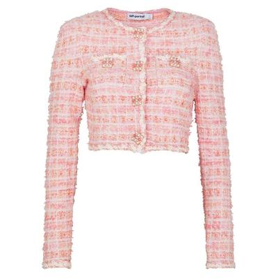 Checked Bouclé Knitted Cardigan - Pink - Self-Portrait Knitwear