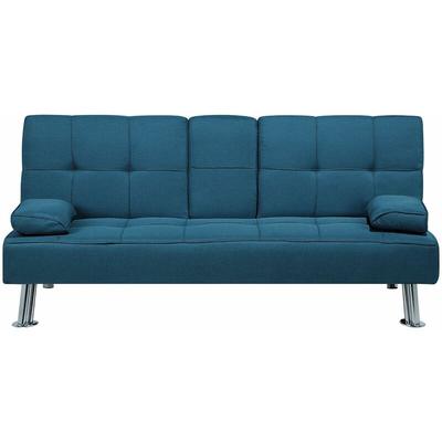 3-Sitzer Sofa Blau Stoffbezug Gesteppt mit Schlaffunktion Integriertem Tisch Klapparmlehne Modern