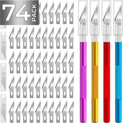 74PCS Hobby Knife Exacto Knife with 4 Upgrade Sharp Hobby Knives and 70 Spare Craft Knife Blades for