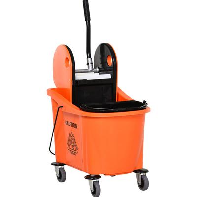 Homcom - Reinigungswagen 36 Liter Fahreimer Putzeimer Wischwagen mit Auswringvorrichtung, Orange,