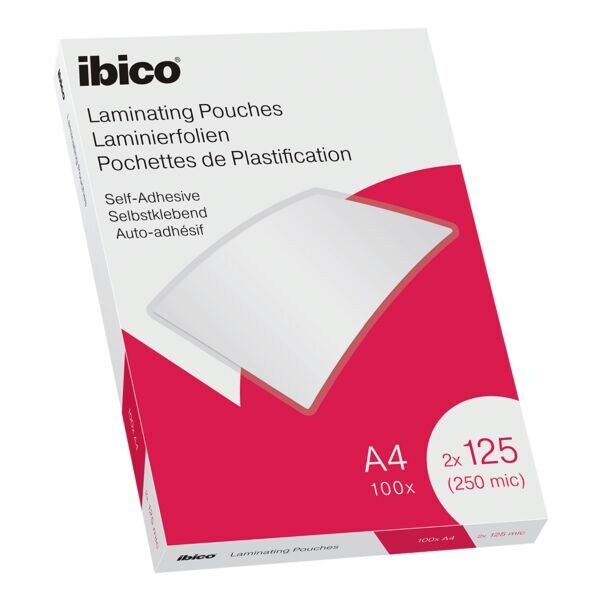 Ibico Laminierfolien A4 100 Stück 125 mic glänzend selbstklebend transparent, 21.6x30.3 cm Image