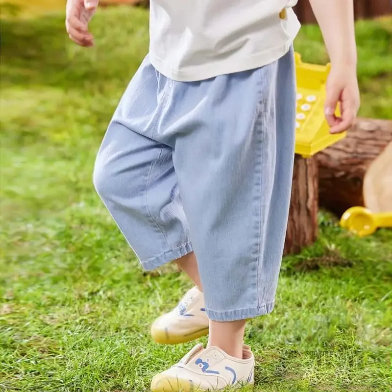 Kinder hose Denim Kinder hose Sommer neue einfache Mode Baby Jeans elastische Taille lässig gewaschene Hose