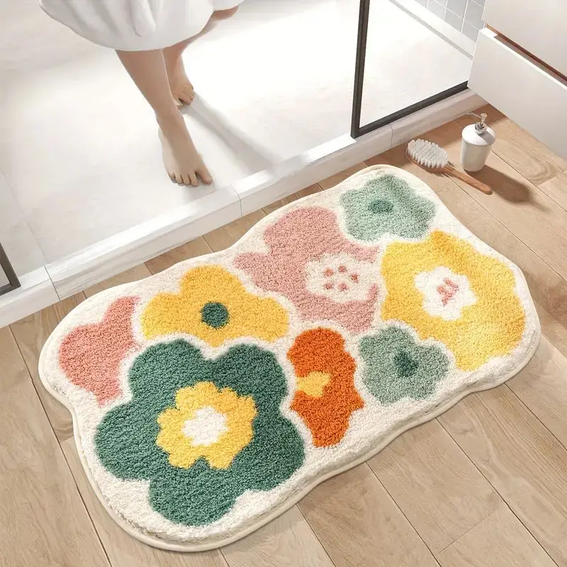 Tapis de salle de bain à fleurs mignonnes 40x60cm, tapis de sol de salle de bain lavable en Machine, tapis de bain antidérapant absorbant Extra doux 1 pièce