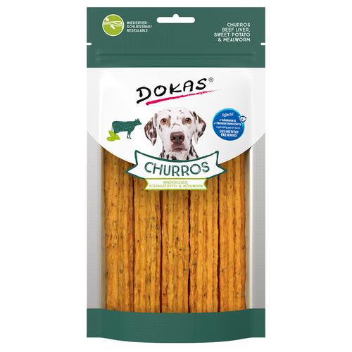 Sparpaket: 4xca.150g Dokas Churros mit Rinderleber, Süsskartoffel & Mehlwurm Hundesnacks