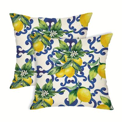 TEMU 2pcs Bohemian Lemon Pillow Covers 18x18 Inch, Baroque Print, Decorative Linen Blend Throw Pillow Cases For Sofa, Car, Bedroom Decor, Hidden Zipper Design, No Inserts Included Image