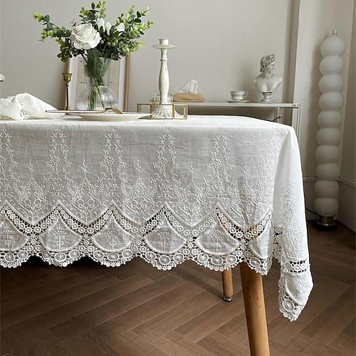 Nappe blanche rectangulaire en dentelle, couverture de table de style ferme pour la cuisine, les repas, les fêtes, les vacances, le buffet