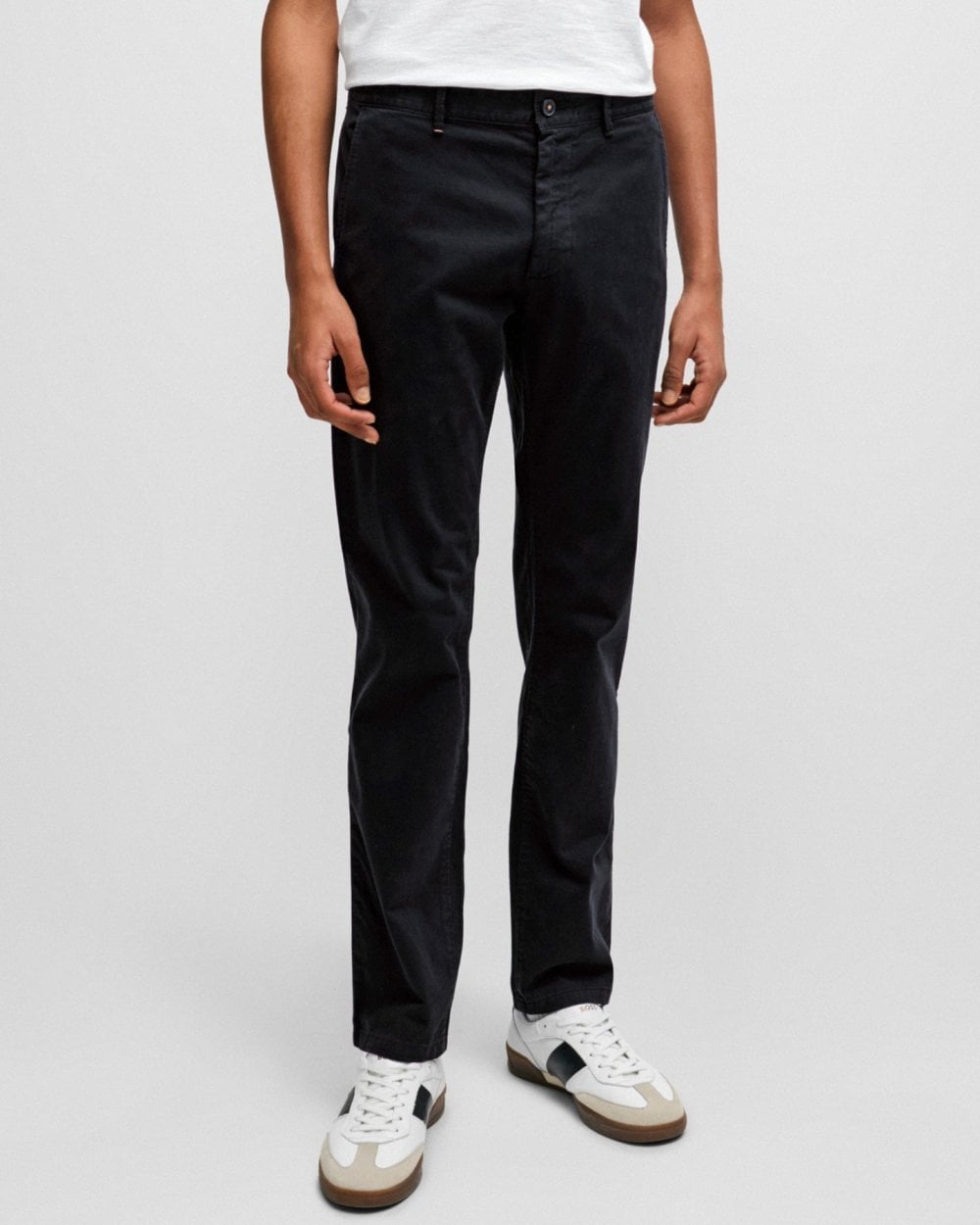 Boss Orange Mens Slim Fit Chinos in Stretch-cotton Satin - Black - Size 36W/32L | Boss Orange Sale | Discount Designer Brands