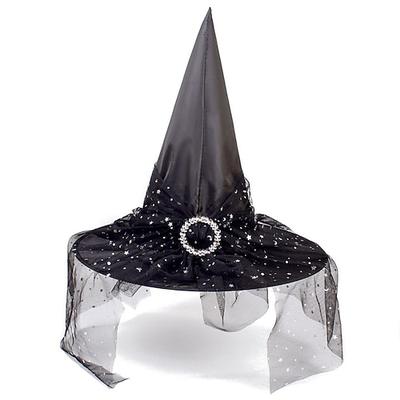 Halloween-Hexenhut mit Spinnennetz-Schleier, Damenkostüm, Partyhut, Zaubererhut, Zauberer, Halloween-Kopfschmuck, Partyhut, Halloween-Hut, Hexendekoration, Requisiten, Erwachsene, Kinder, Cosplay, Image