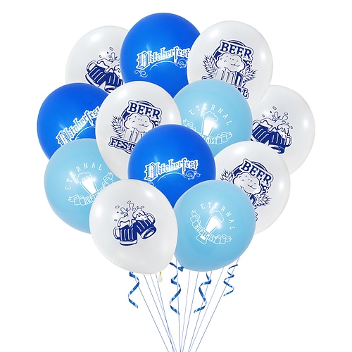deutsches oktoberfest themenparty set blau-weiß kariert pull flag kuchen latex ballon partydeko Image