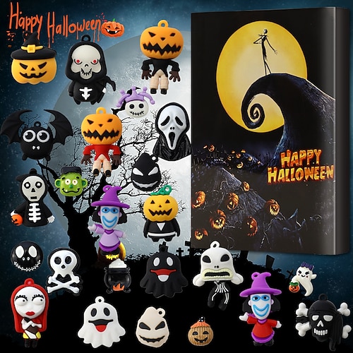 Halloween Puppe Adventskalender 2026 enthält 24 Geschenke Halloween Schreckensfiguren Countdown Kalender mit Überraschungsspielzeugen Die Albtraum Halloween Sammlerfiguren Geschenke für Kinder