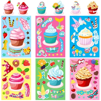6pcs cake ice cream puzzle stickers, New dessert fun DIY cupcake stickers Children's toys