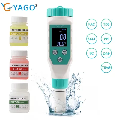 Digital Chlorine Meter PH Tester 7 In 1 SALT/ ORP/ TDS/EC/TEMP Tester CL Water Quality Analyzer for
