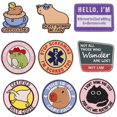 Cute Capybara Iron On Patch Clothes Patch For Clothing Phrase Embroidered Patch Garment Apparel