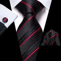 Cravatta da sposa in seta verde oro rosso nero a righe Hi-Tie per uomo Gemello pratico regalo