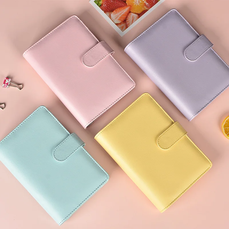 Macaron Color A5 A6 Raccoglitore a 6 anelli PU Clip-on Notebook in pelle a fogli mobili Copertina per notebook Notebook Journal Cancelleria Kawaii