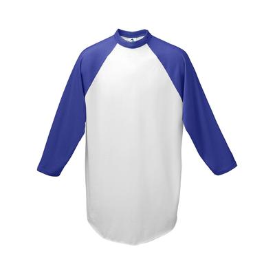 Augusta Sportswear 4421 Youth Baseball 3/4 Sleeve Top 2.0 in White/Purple size Small | Cotton Polyester