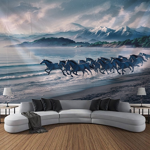 Tier Pferd Strand hängen Wandteppich Kunst große Wandteppich Wandbild Dekor Fotografie Hintergrund Decke Vorhang Haus Schlafzimmer Wohnzimmer Dekoration Image