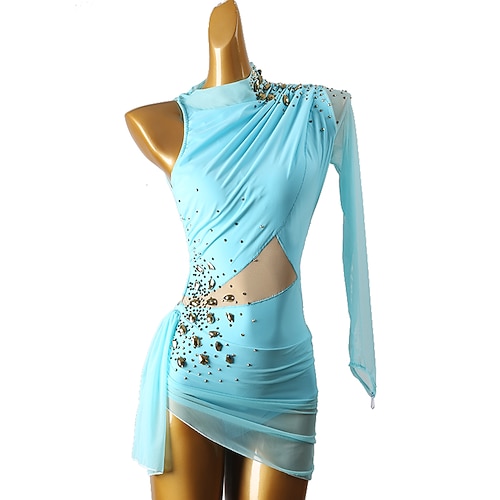 Eiskunstlaufkleid Damen Mädchen Eislaufen Kleider Violett Himmelblau Patchwork Rückenfrei Gitter Hochelastisch Ausbildung Wettbewerb Eiskunstlaufkleidung Klassisch Langarm Eislaufen Eiskundstlauf Image