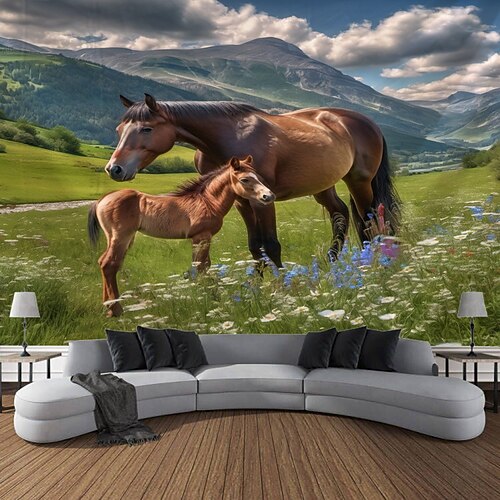 Tier Pferd Strand hängen Wandteppich Kunst große Wandteppich Wandbild Dekor Fotografie Hintergrund Decke Vorhang Haus Schlafzimmer Wohnzimmer Dekoration Image