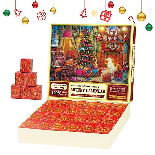 2023 Weihnachts-Adventskalender-Puzzles für Kinder und Erwachsene, 1008 Teile Feiertagspuzzles für die Familie, 24 Boxen Weihnachts-Countdown-Puzzleset Countdown bis zu den Weihnachtsgeschenken Weihnachten