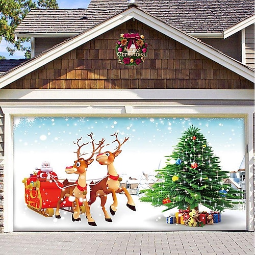 Weihnachtshintergrundstoff für den Außenbereich, Garagentor-Wandteppichstoff, festliche Partydekorationen, wird mit großem Aufhängetuch geliefert Image