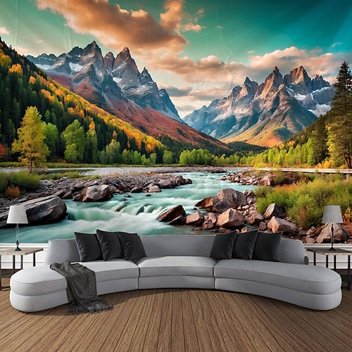 Natur Wasserfall Felsen Wandteppich Landschaft Wandkunst großer Wandteppich Wandbild Dekor Fotografie Hintergrund Decke Vorhang Haus Schlafzimmer Wohnzimmer Dekoration Wandtuch XXL Natur Image