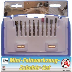 Kraftmann 50804 Mini Feinwerkzeug Zubehör Set 3mm-Schaft 12tlg in Kassette Image