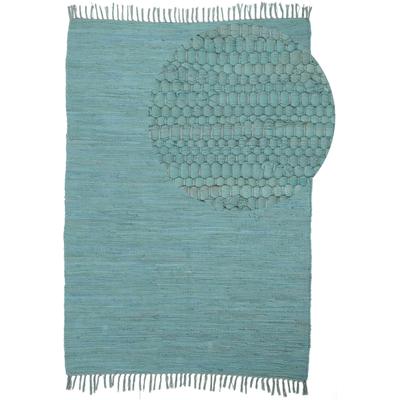 Teppich CARPETFINE "Kelim Chindi uni, auch als Läufer", blau (türkis), B:190cm H:5mm L:290cm, Baumwolle, Teppiche, Wendeteppich, reine Baumwolle, handgewebt, Uni-Farben, mit Fransen Image