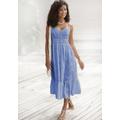Midikleid BUFFALO, Damen, Gr. 48, N-Gr, blau (rauchblau), Web, Obermaterial: 100% Baumwolle. Futter: 100% Baumwolle, unifarben, modisch, figurbetont ca. Mitte Wade, V-Ausschnitt, ohne Ärmel, Kleider, mit hochwertiger Lochstickerei, luftiges...