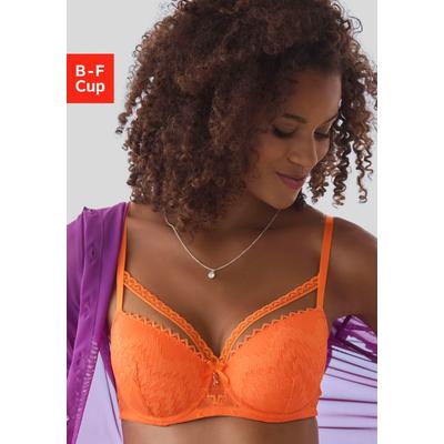 Schalen-BH LASCANA, Damen, Gr. 80, Cup F, orange (clementine), Spitze, Obermaterial: 48% Polyamid, 45% Polyester, 7% Elasthan, modisch, BHs, mit modischer Zick-Zack-Spitze im Balconnet-Schnitt, Dessous Image