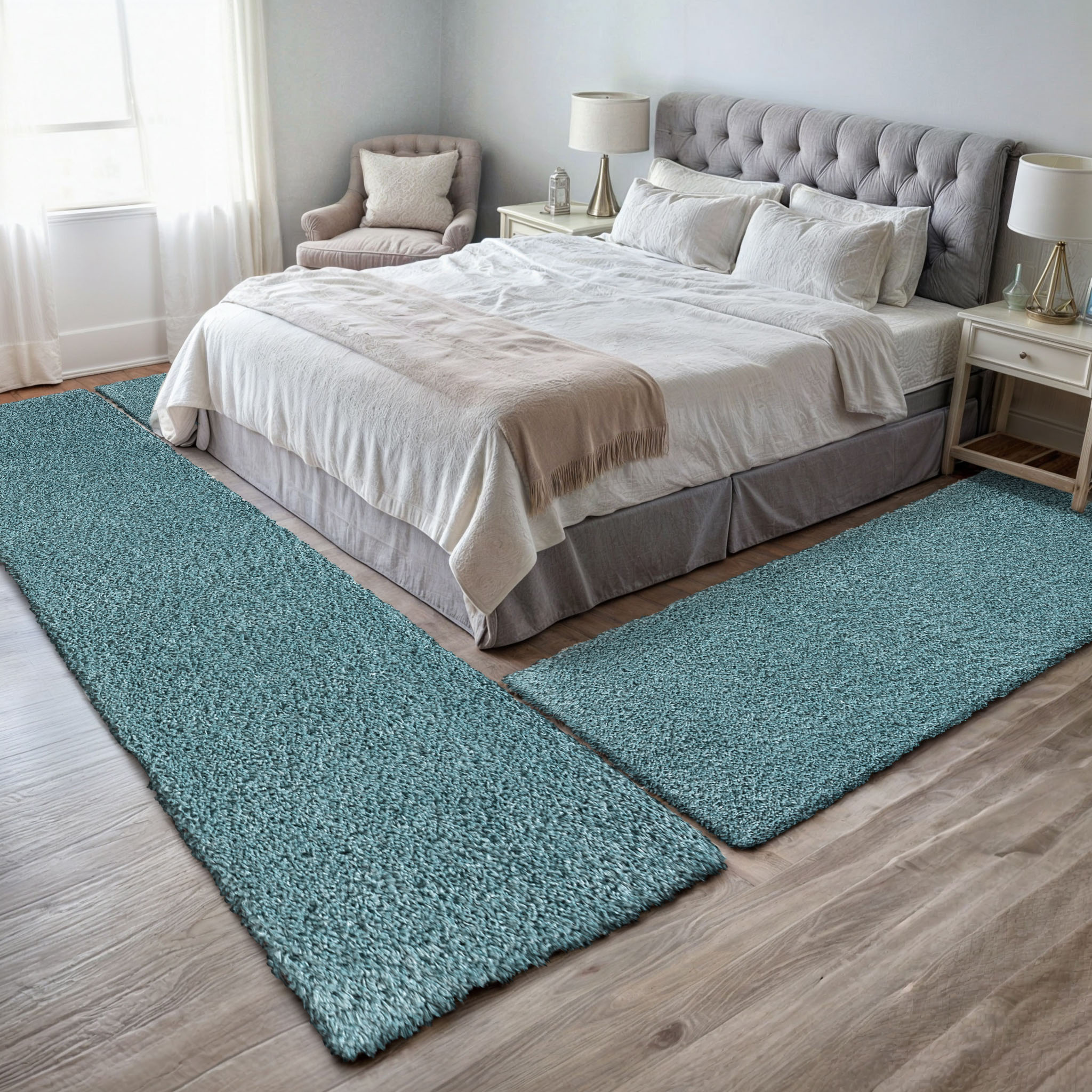Hochflor-Bettumrandung OTTO HOME "Banji", blau (hellblau), H:37mm, Obermaterial: 100% Polypropylen, Bettumrandungen, Uni Farben, weich und flauschig, auch als Läufer & in rund erhältlich Image