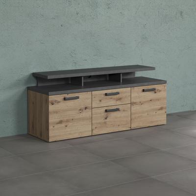 TV-Schrank HOME AFFAIRE "Ambres", grau (eichefarben, grau), B:151cm H:66cm T:47cm, FSC-zertifizierter Holzwerkstoff, Kunststoff, Schränke, Lowboard inklusive Aufsatz in Eiche/Grau - Mit Vollauszug-Funktion Image