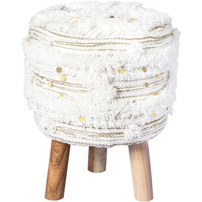 Sitzhocker KAYOOM "Hocker Bohist 425, charaktergebende Strukturen mit Fransen und Quasten", beige (creme, khaki), B:38cm H:50cm T:38cm, Sitzbezug: 90% Wolle 10% Baumwolle / Gestell: Barkain, Hocker, handgefertigtes Unikat, Boho-Style, gut kombinierbar Image
