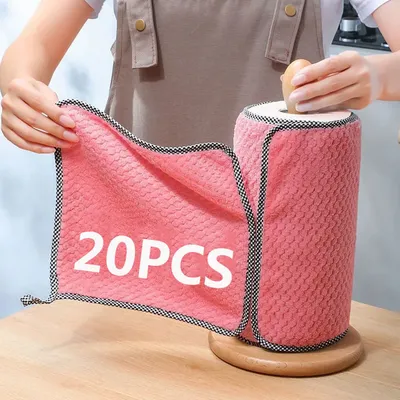 20/1Pc Kitchen Towels Dishcloths Microfiber Towels Absorbent Kitchen Cleaning Cloth Non-Stick Oil