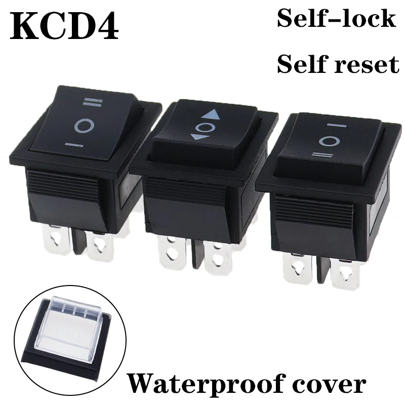 1PCS KCD4 25X31mm Schwarz Rocker Schalter 6 Pin 3 Position ON-OFF-ON Doppel Reset/Latch Schalter 16A 250V 20A 25A 125VAC Image