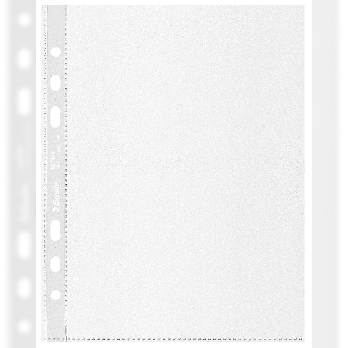 Esselte Prospekthüllen 100% Recycelt DIN A5 Genarbt Transparent 70 Mikron PP (Polypropylen) Öffnung oben 6 Löcher 627495 100 Stück Image